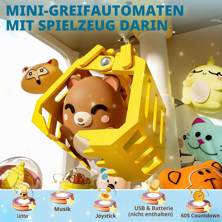 Skirfy Greifautomat Kinder mit LED-Licht, Sound und 30 Mini-Figuren, Elektronischer Süssigkeitenauto
