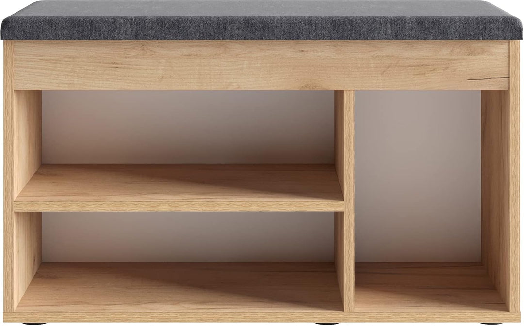 KOMTO Schuhbank mit Sitzfläche - Schuhregal Bank mit Stauraum Honig Eiche 80 x 48 x 32 cm Schuhschra