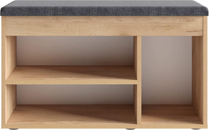 KOMTO Schuhbank mit Sitzfläche - Schuhregal Bank mit Stauraum Honig Eiche 80 x 48 x 32 cm Schuhschra