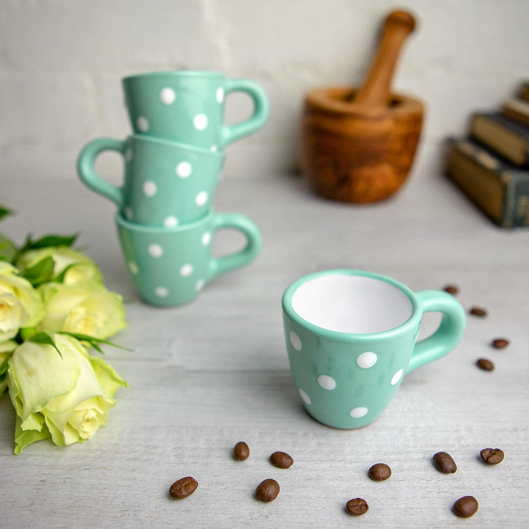 City to Cottage® - Espressotassen Set | Türkis und Weiss | Polka Dots | Handgemacht | Keramik Geschi
