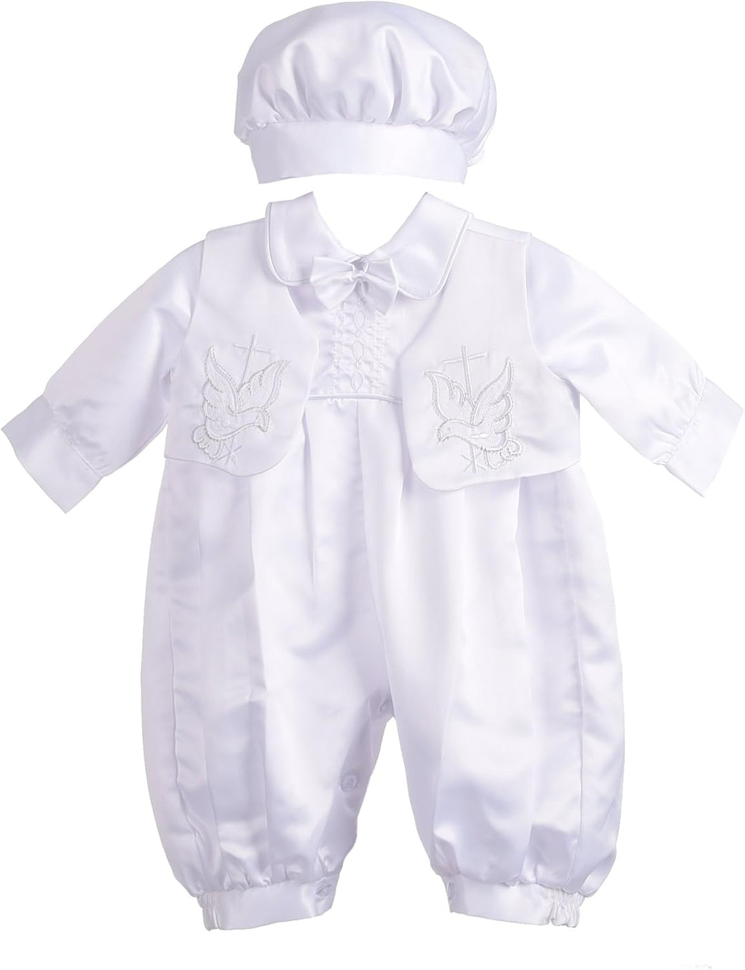 Lito Angels Satin Taufkleidung Taufanzug mit Hut für Baby Junge, Taufe Strampler Body Weiss Anzug, G