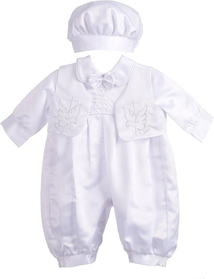 Lito Angels Satin Taufkleidung Taufanzug mit Hut für Baby Junge, Taufe Strampler Body Weiss Anzug, G