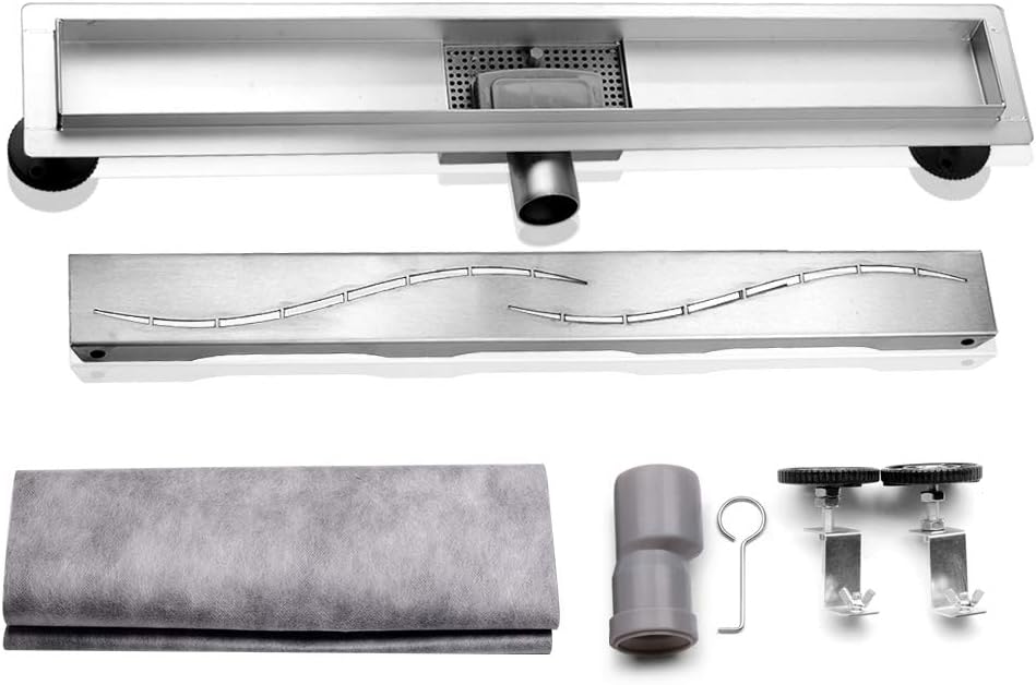 Duschrinne, 90cm,Siphon mit Geruchsstop und Haarsieb Randablauf Befliesbar Edelstahl Ablaufrinne, Bo