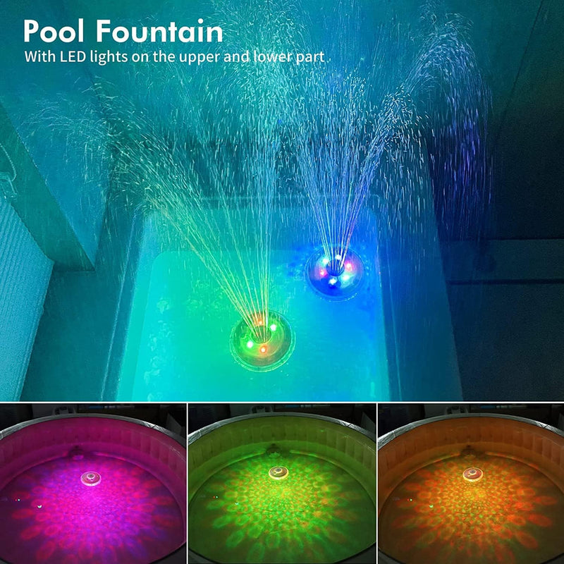 Springbrunnen Pool Schwimmend, Pool Wasserfontäne mit Unterwasser-Lichtshow, Wiederaufladbar Batteri