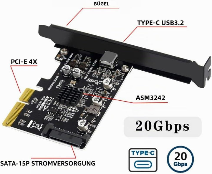 xiwai 20 Gbit/s USB 3.2 Gen2 Typ-C USB-C auf PCI-E 4X Express Kartenadapter für Desktop-Motherboard