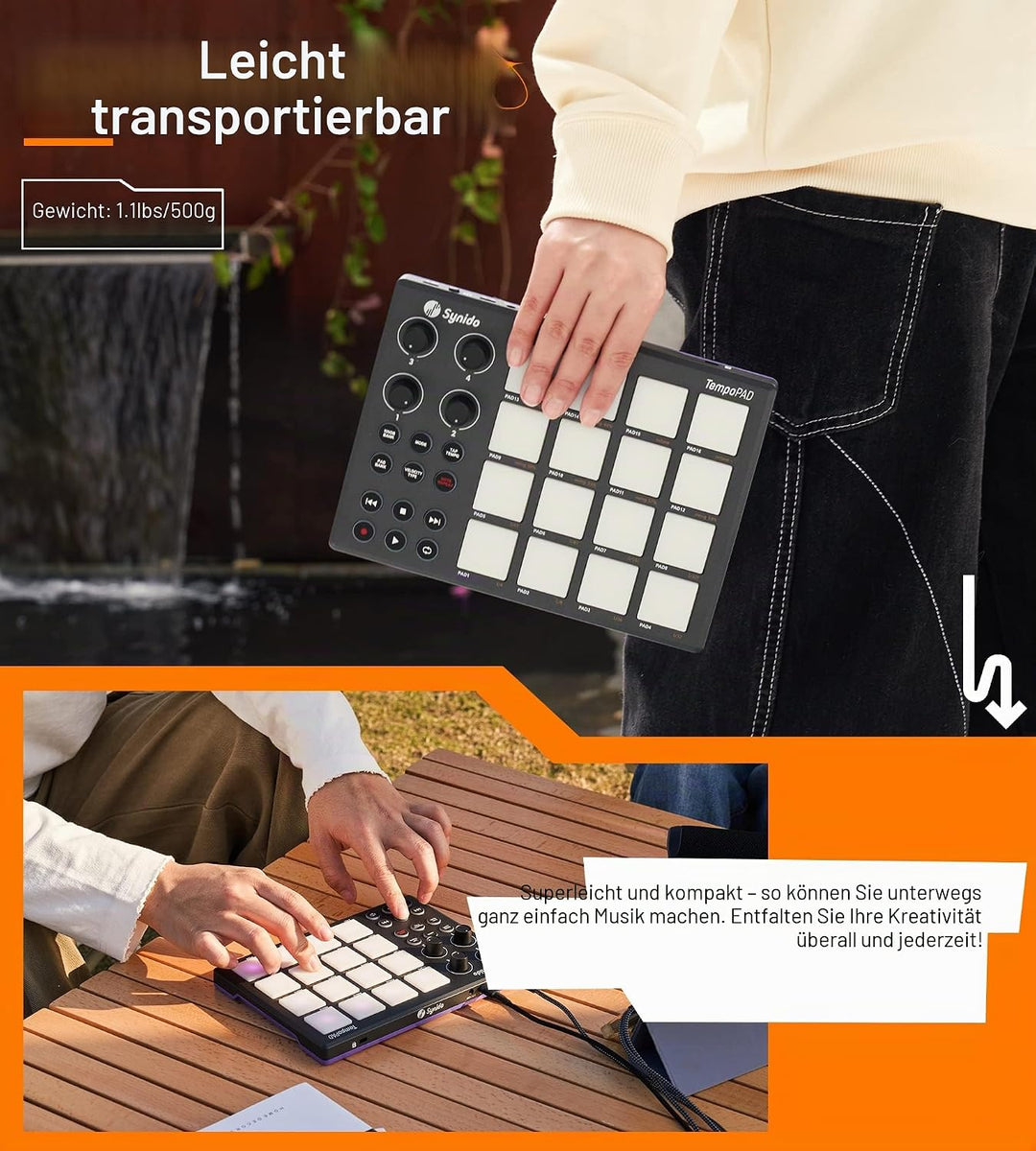 Synido MIDI Pad Beat Maker Maschine mit 16 RGB Beat Pads, USB Portable Mini MIDI Controller Pad mit