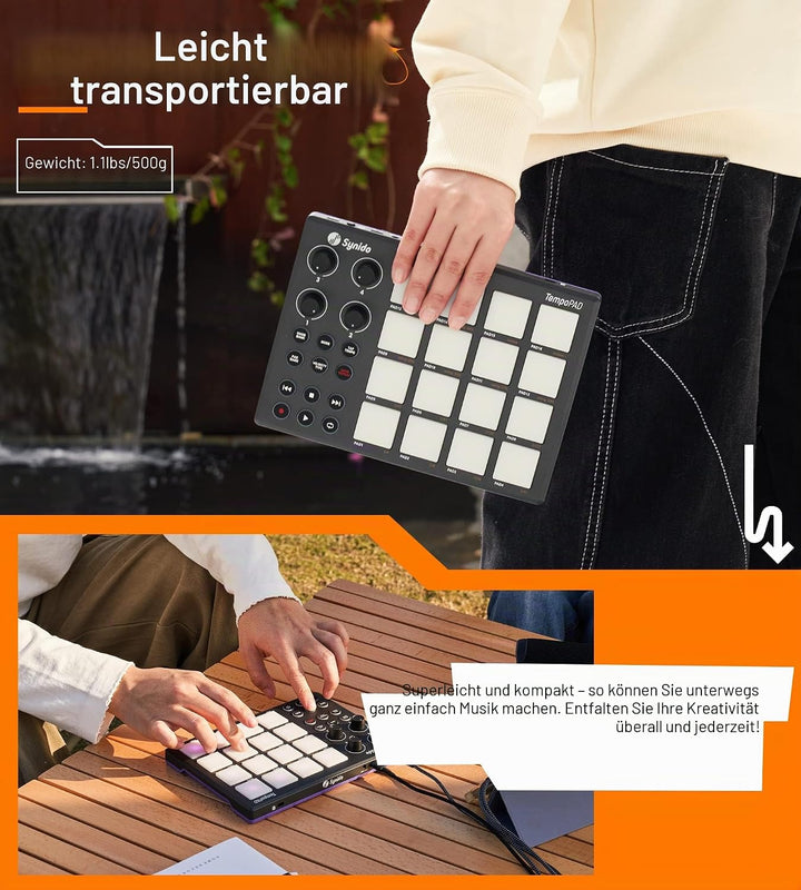 Synido MIDI Pad Beat Maker Maschine mit 16 RGB Beat Pads, USB Portable Mini MIDI Controller Pad mit