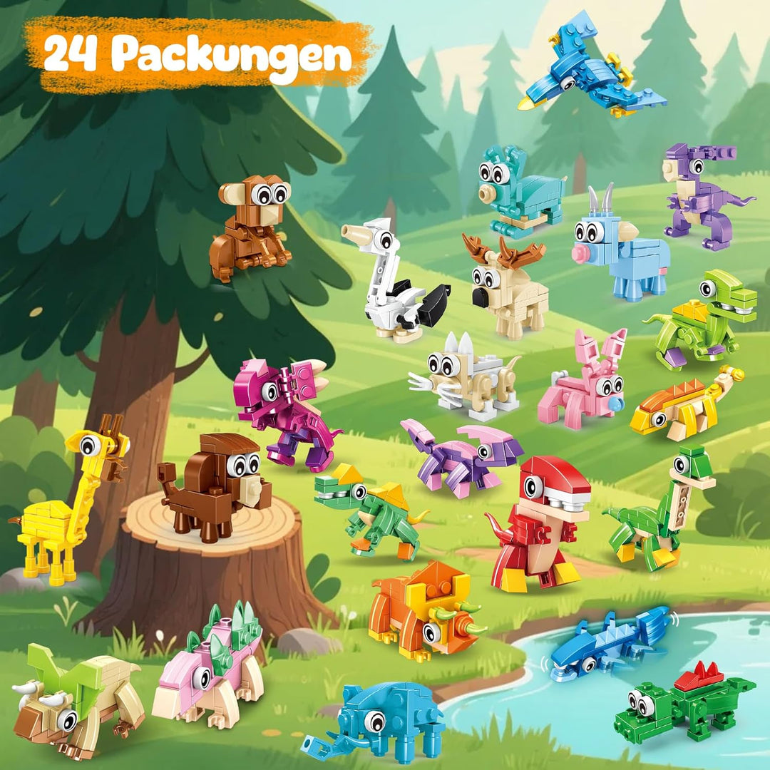 MOONTOY 24 Mitgebsel Kindergeburtstag Gastgeschenke, 3-in-1 Mini Bausteine Tiere Konstruktionsspielz