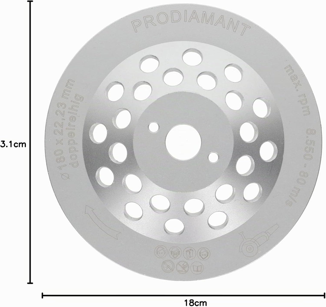 PRODIAMANT Diamant-Schleiftopf 180mm Beton universal 180 mm x 22,2 mm Schleifteller doppelreihig Bau
