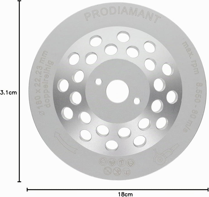PRODIAMANT Diamant-Schleiftopf 180mm Beton universal 180 mm x 22,2 mm Schleifteller doppelreihig Bau
