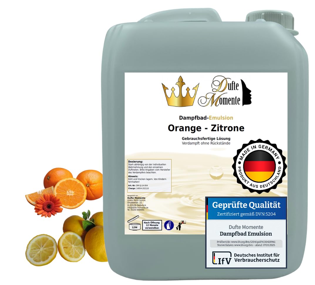 Dufte Momente | Dampfbad Emulsion Orange-Zitrone 5 Liter | geprüfte Qualität | mit naturreinen und n