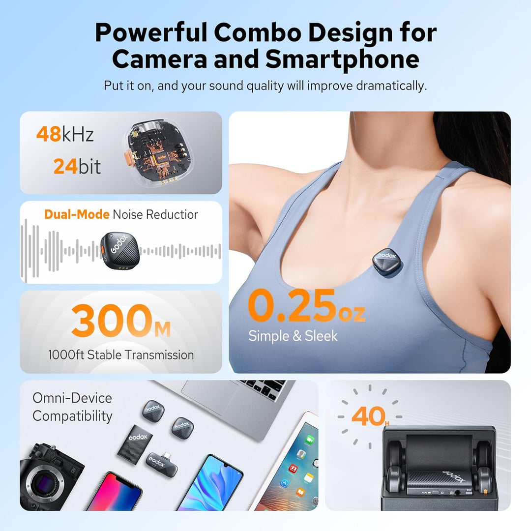 Godox Cube C Combo Kit2, Microphone Wireless Kompatibel für Kamera/Smartphone/iPhone, Rauschunterdrü