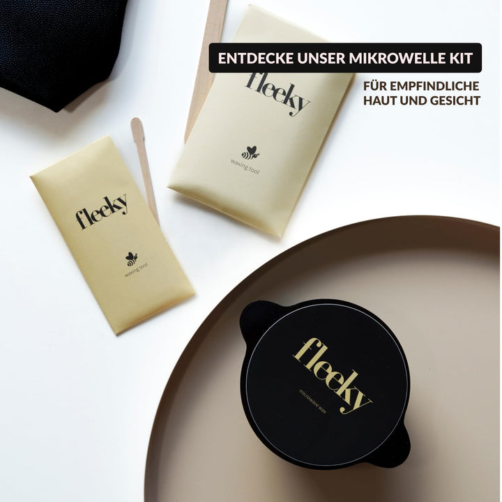 Fleeky Waxing Set 400 g Wachsperlen aus Bienenwachs &amp; 60 Holzspatel S, M, L – Warmwachs Haarentfernu