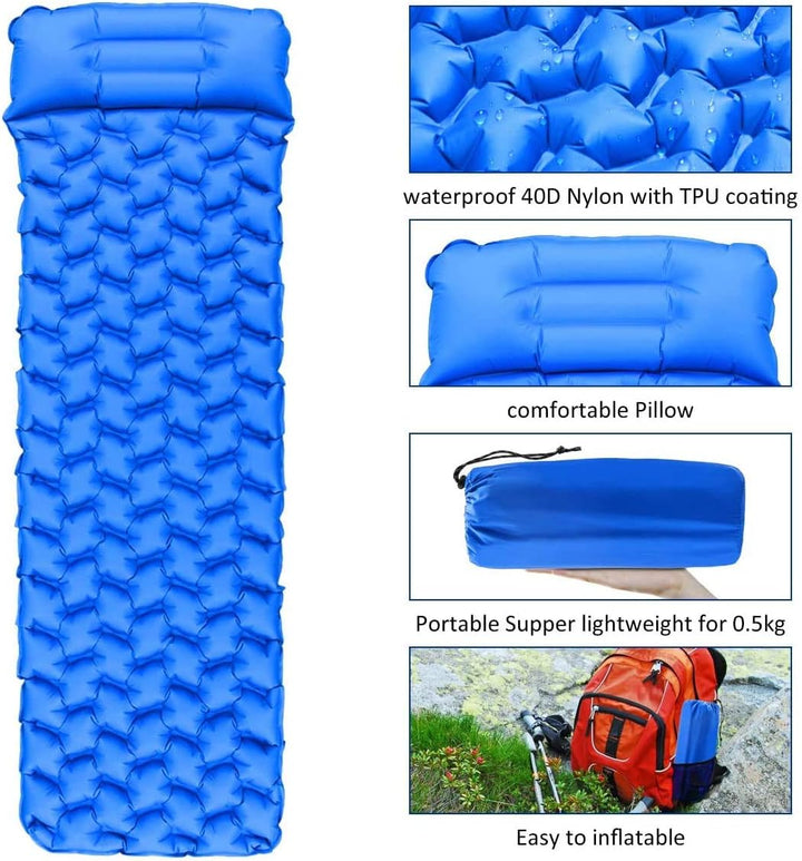 Isomatte Camping, Ultraleichte Aufblasbare Isomatte mit Kissen, wasserdichte und Feuchtigkeitsbestän