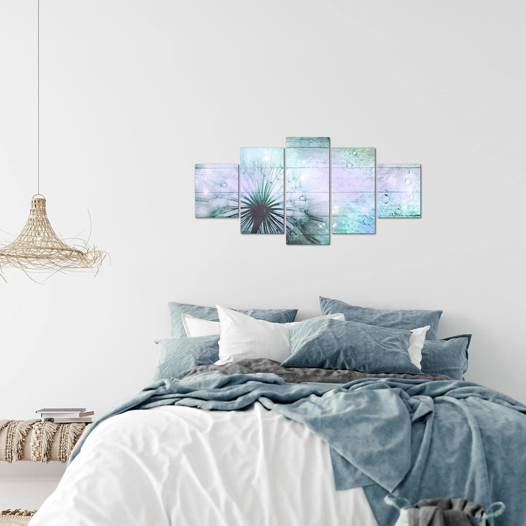Runa Art Wandbilder Pusteblume 5 Teilig Bild auf Vlies Leinwand Deko Wohnzimmer Schlafzimmer Vintage