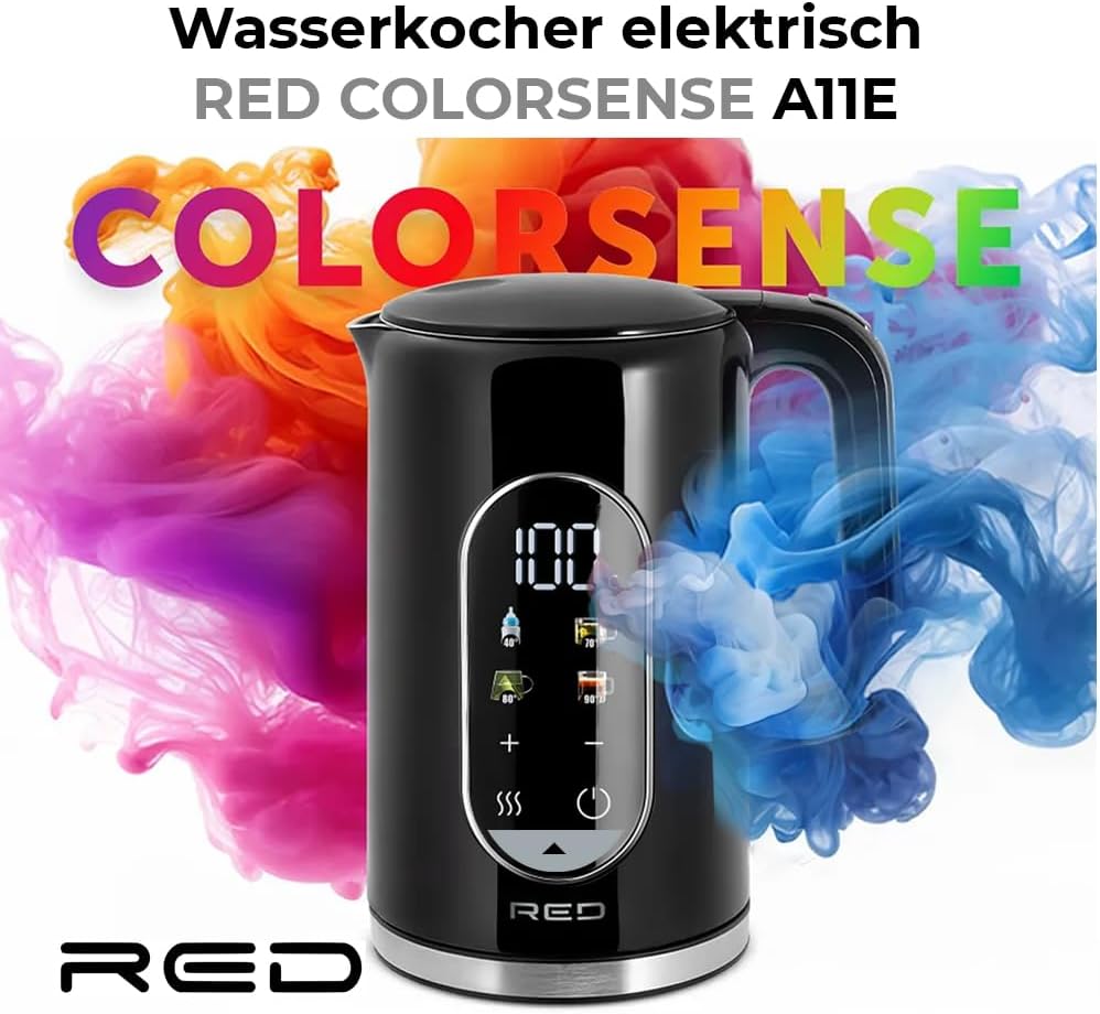 Edelstahl Wasserkocher mit Temperatureinstellung (40-100°C) | RED Colorsense A11E Teekocher 1,7L 200