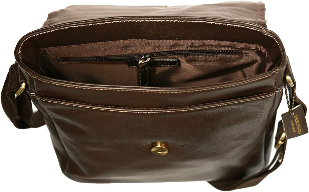 Unisex Umhängetasche mit Tabletfach - Weiches Leder - Braun, Braun