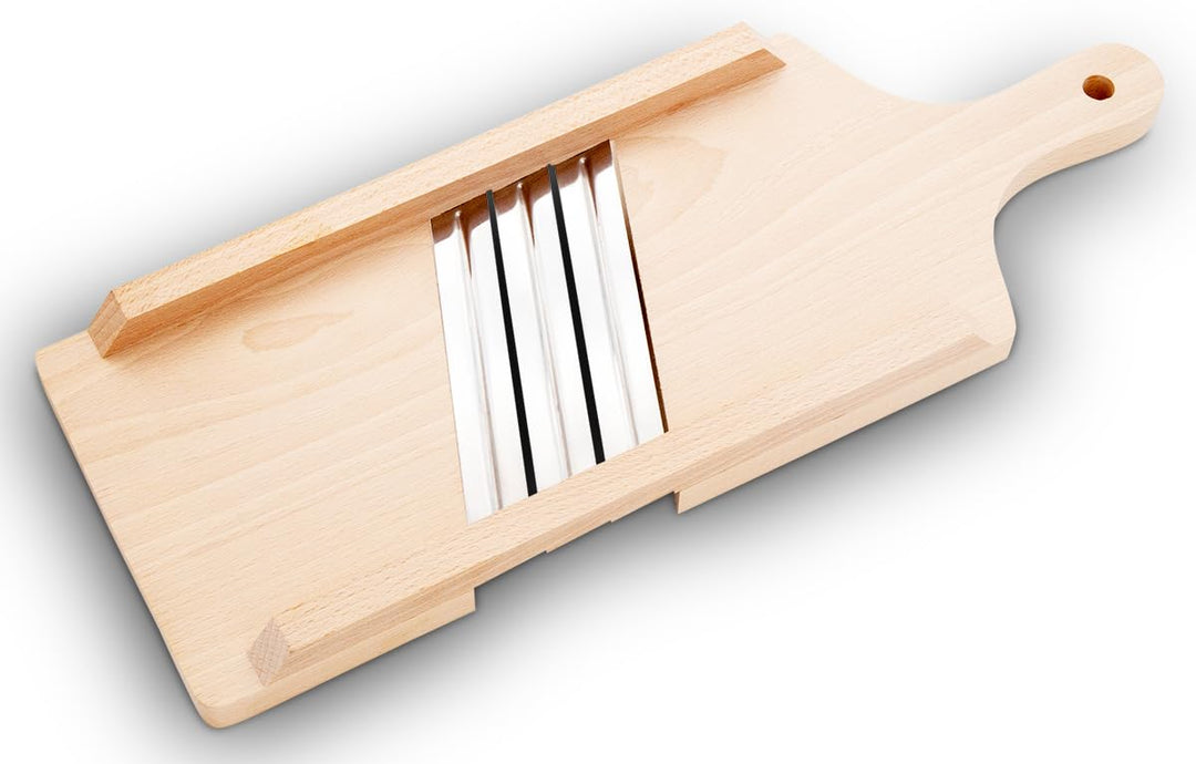 KERAZO Krautreibe aus Buchenholz mit 3 scharfen Edelstahl Messer mit Haltegriff 42x16cm Krauthobel G