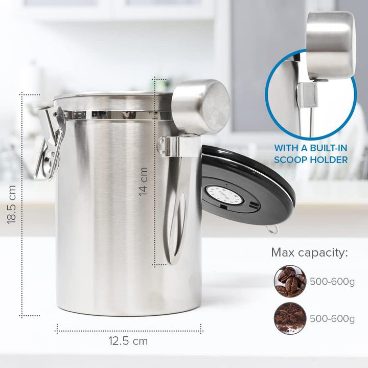 joeji's Kitchen Kaffeedose Luftdicht 1,8L - Kaffeebohnen Behälter aus Edelstahl - Vakuum Aromadicht