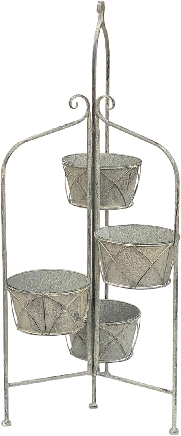 DanDiBo Blumentreppe Innen Metall Weiss Grau 100 cm Blumenständer mit 4 Töpfe 96128 Blumenständer Bl