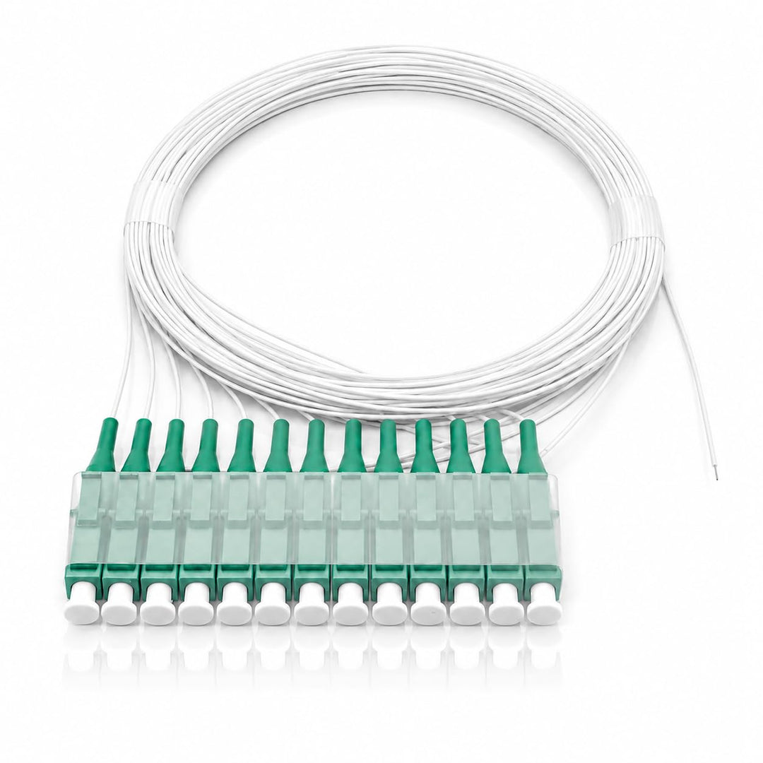 Elfcam® - LWL Pigtail Set Singlemode OS2 mit Steckertyp LC/APC, Besteht aus 12 Einzelnen Glasfaser-P
