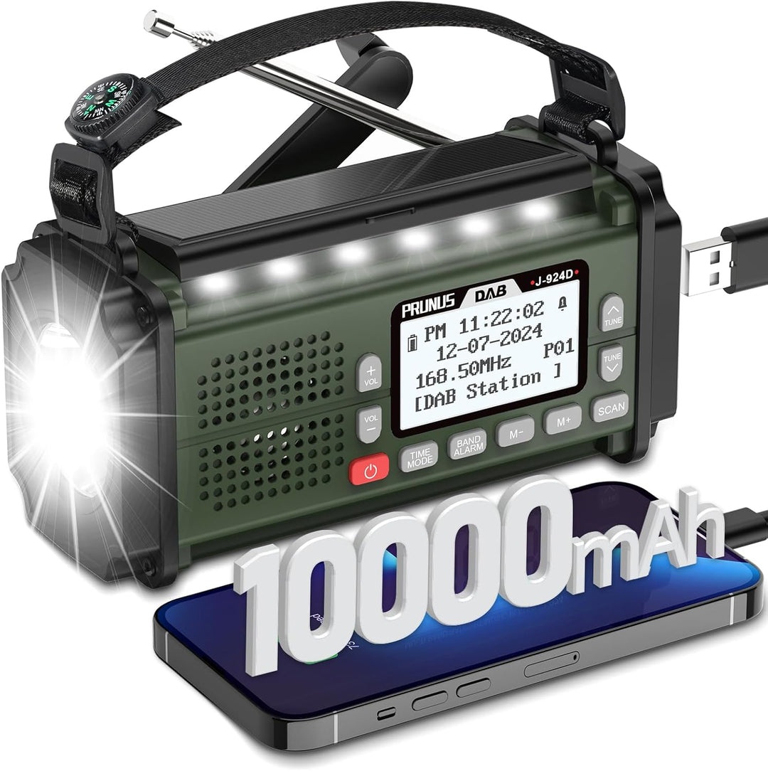 PRUNUS J-924 Digital Radio DAB/DAB+/UKW, Kurbelradio Notfall mit 10000mAh Akku, DAB Radio mit Blueto