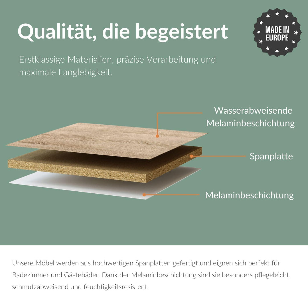 Planetmöbel Waschtisch + Spiegelschrank Badmöbel Set 50cm für Badezimmer WC (Gold Eiche), Gold Eiche