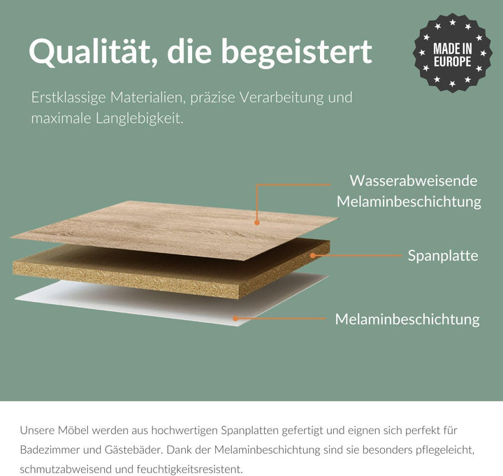 Planetmöbel Waschtisch + Spiegelschrank Badmöbel Set 50cm für Badezimmer WC (Gold Eiche), Gold Eiche