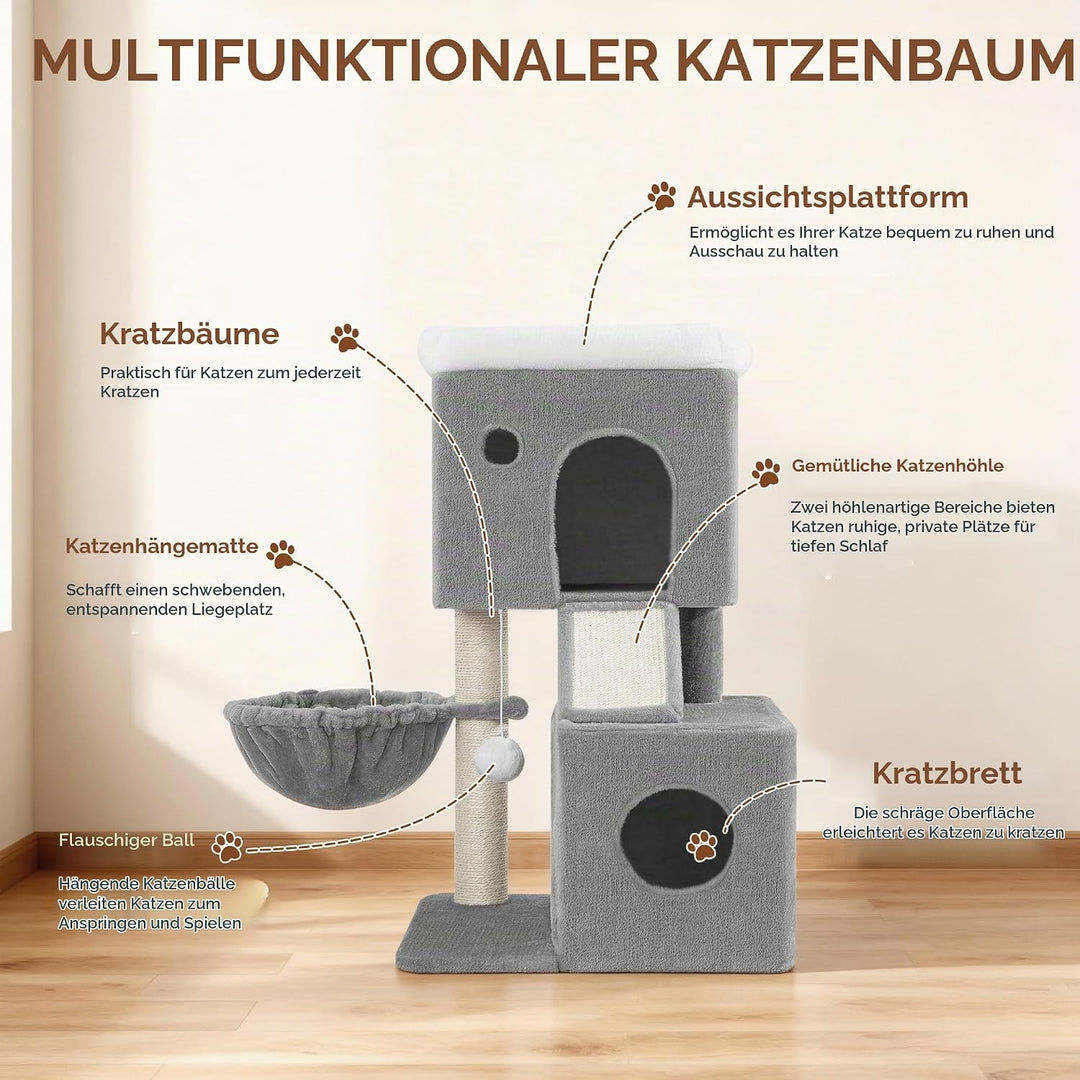 Kratzbaum Klein, 82 cm Hoch Katzenkratzbaum, Katzenbaum Klein mit 2 Gemütlichen Höhlen, 1 Plattform,
