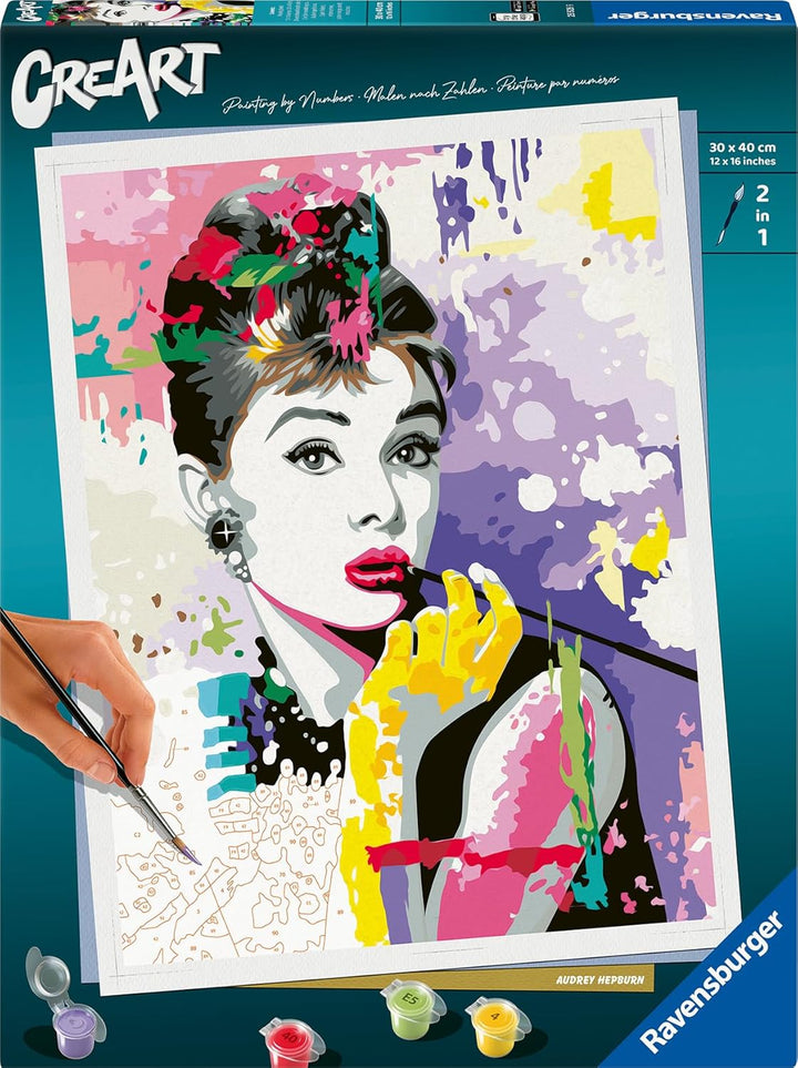 Ravensburger CreArt 25526 - Audrey Hepburn - Malen nach Zahlen Erwachsene, DIY Malset mit Pinsel und