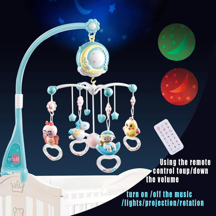 Coriver Mobile Baby, 360 ° Drehbares Mobile Babybett mit Musik Licht Projektor und Fernbedienung Spi