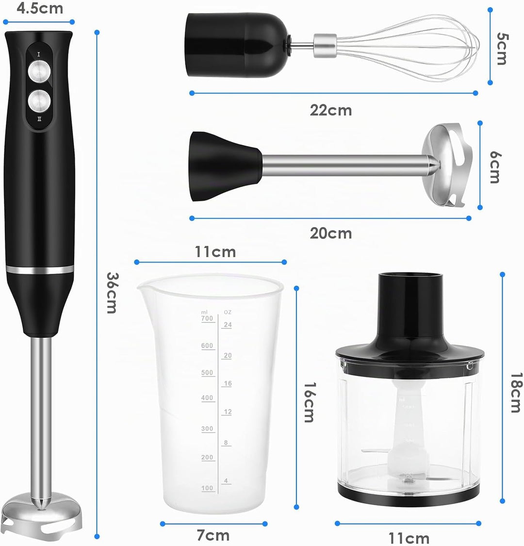 4-In-1 Elektrische Stabmixer, 500 W Pürierstab mit 2 Geschwindigkeiten, Stabmixer Edelstahl Schneebe