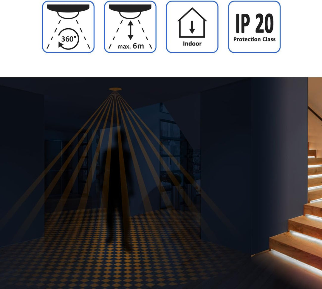 deleyCON 4X Infrarot Bewegungsmelder Aufputz Deckenmontage Innenbereich Lichtsteuerung 360° Arbeitsf