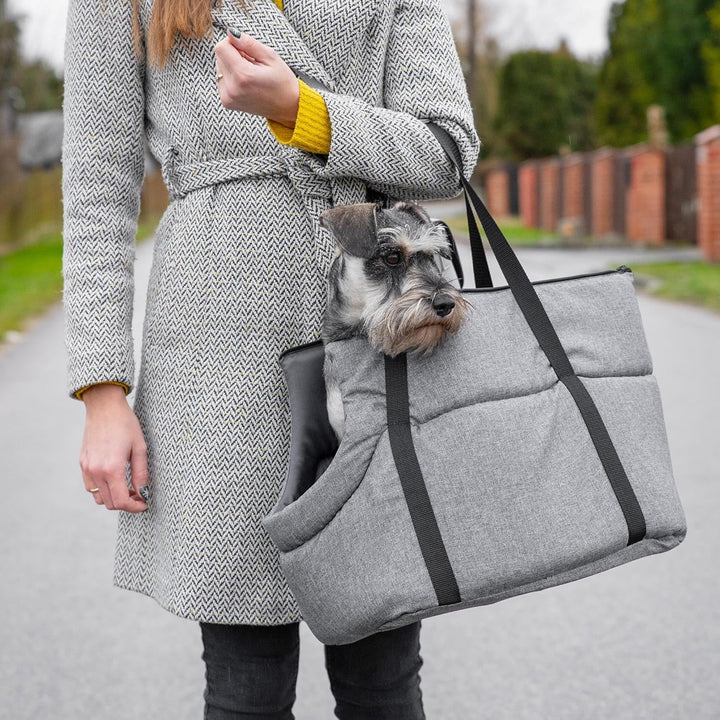 BOUTIQUE ZOO Hundetasche - Schwarz Schwarz/Minky, L bis 12 kg - Tragetasche für kleinen und mittlere