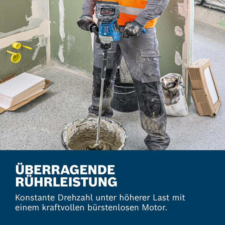 Bosch Professional 18V System Akku-Rührwerk GRW 18V-120 (inkl. 1x Verlängerung 13 cm (M14-M14) 2x Sc