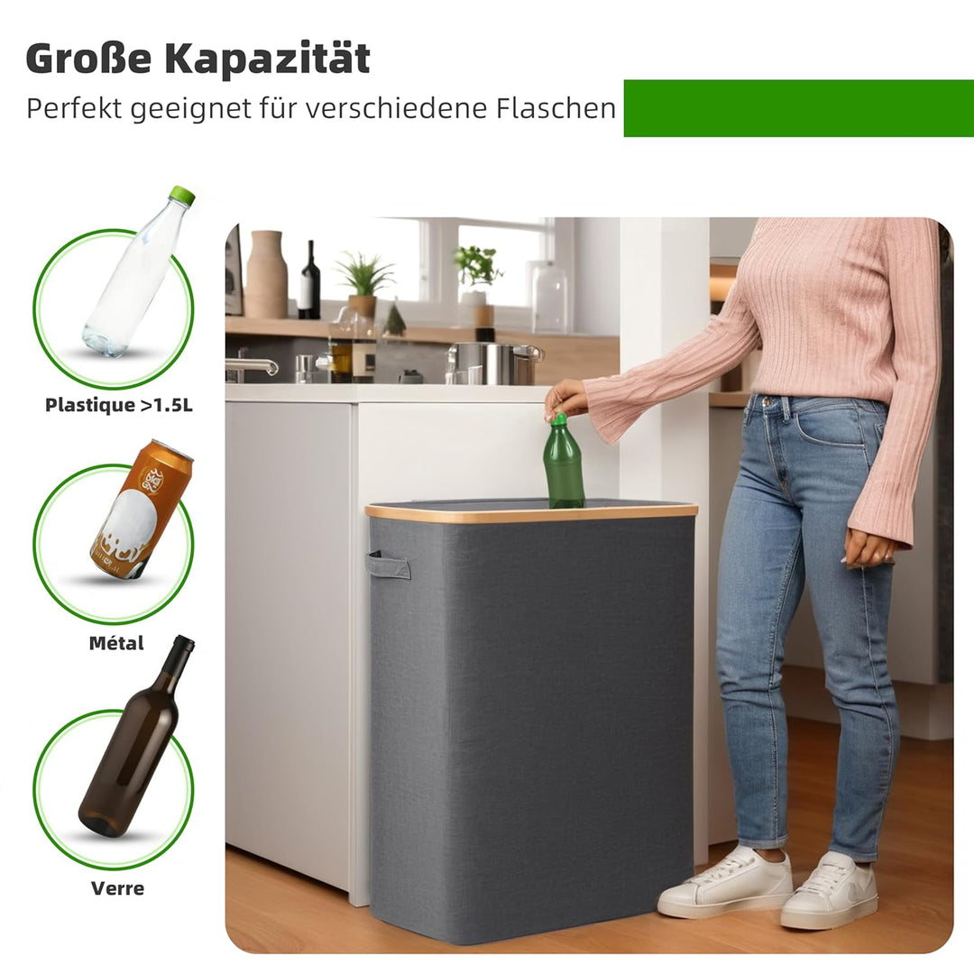 140L Pfandflaschen Sammelbehälter mit Deckel & XXL Tragetaschen, Flaschensammler für Leergut & Altgl