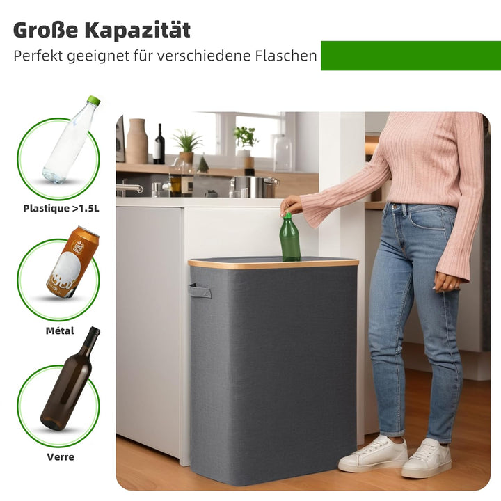 140L Pfandflaschen Sammelbehälter mit Deckel & XXL Tragetaschen, Flaschensammler für Leergut & Altgl
