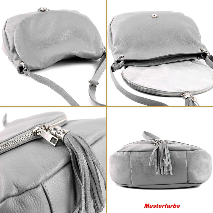 modamoda de - T40 - ital Schultertasche Umhängetasche Nappaleder Senfgelb/Leder, Senfgelb/Leder
