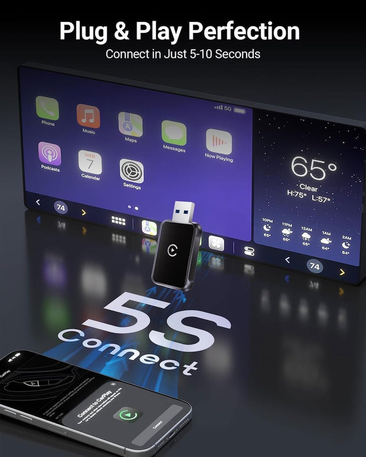 Wireless CarPlay Adapter& Android Auto,Kabelloser USB-Dongle für Autos,Plug & Play, Schnelle Stabile