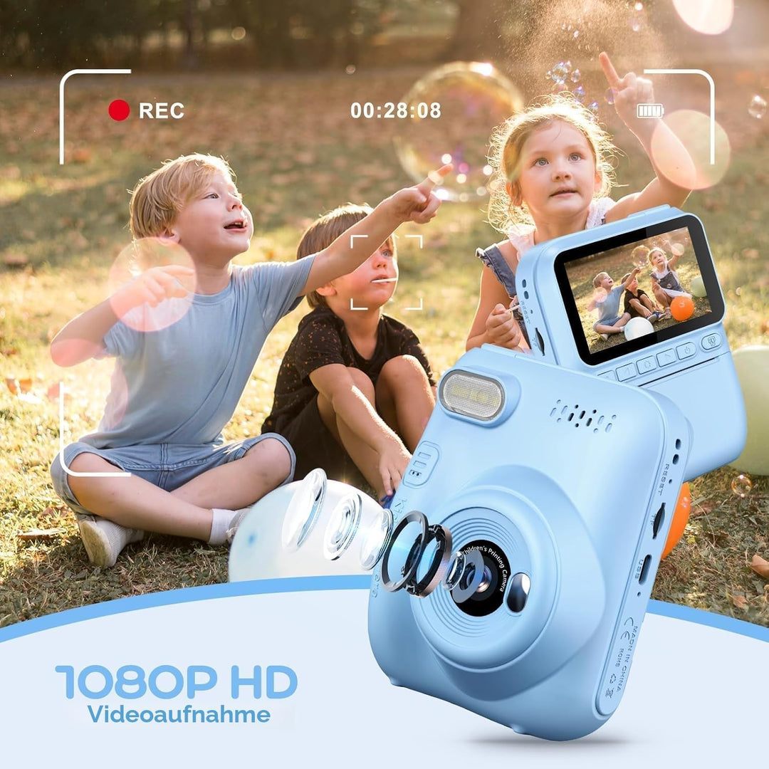 GREENKINDER Sofortbildkamera Kinder,14MP 3.0 Zoll Bildschirm Kinderkamera Sofortbildkamera mit 32G K