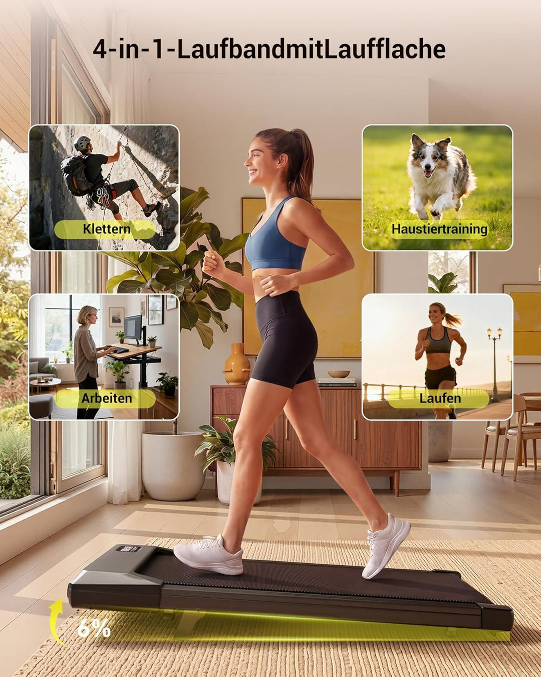 MJWW Raceable Walking Pad mit 6%-9% Steigung, 2.5/3.0 HP Klappbares Laufband für Zuhause &amp; Büro mit