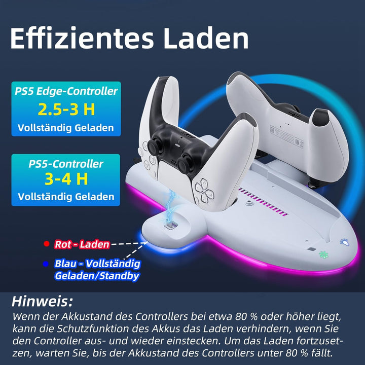 Wigearss PS5 Slim Kühler Standfuss mit Dual Controller Ladegerät, PS5 Controller Ladestation Standfu
