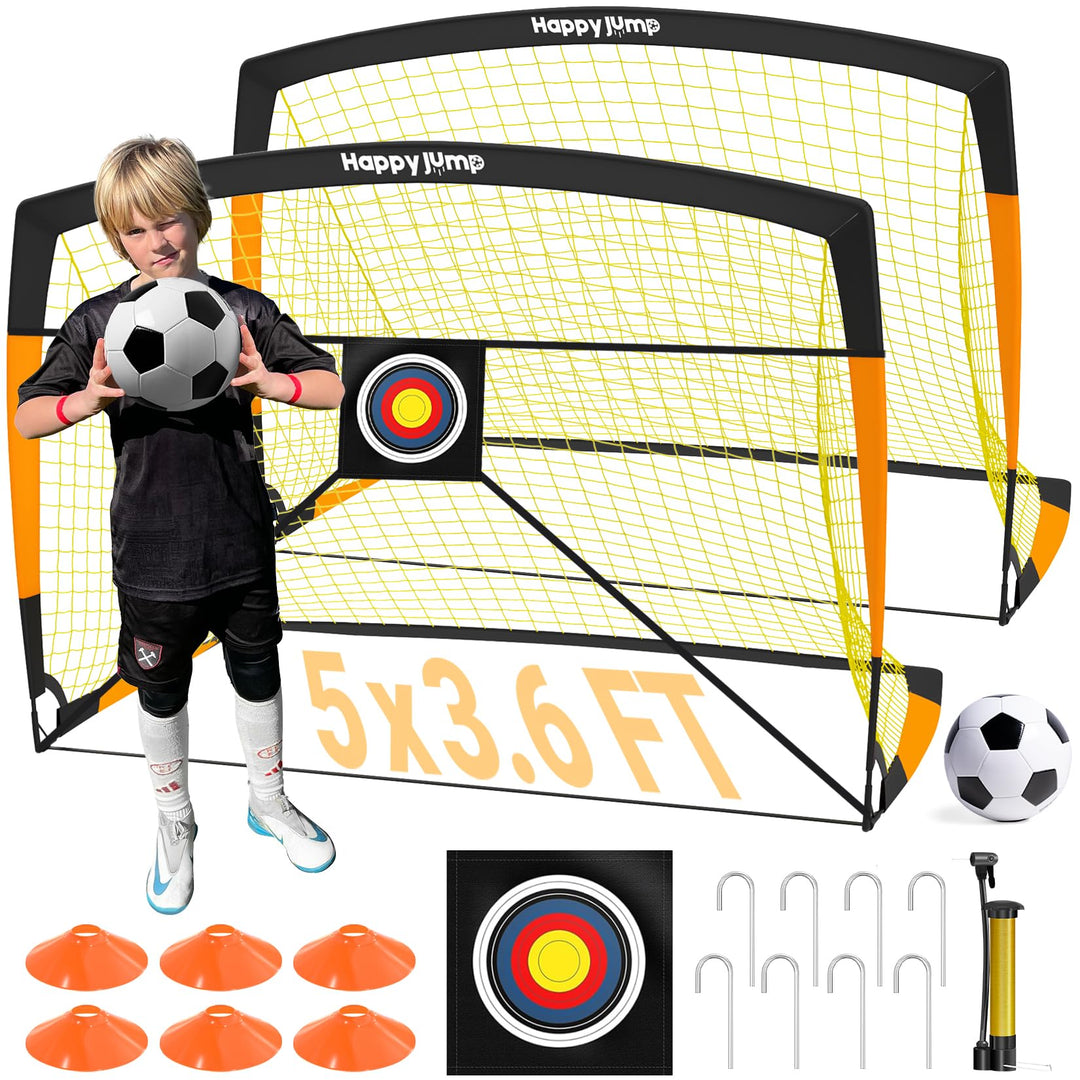 Happy Jump Pop-Up Fussballtor – Faltbar für Kinder & Erwachsene | 1 oder 2 Tore: 120x90 / 152x110 /