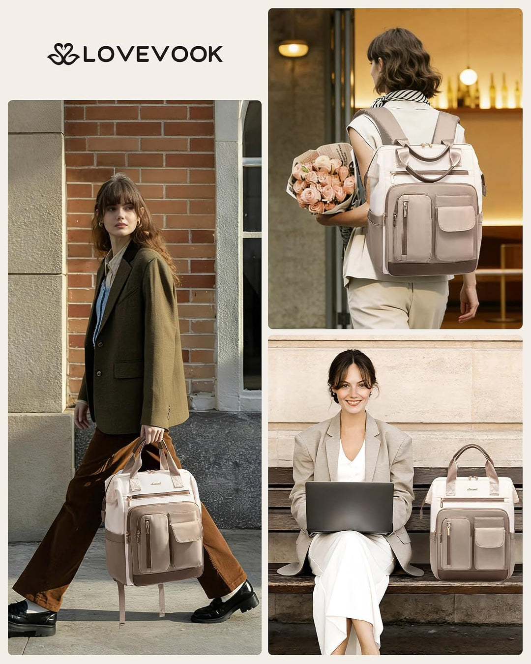 LOVEVOOK Rucksack Damen, 17,3 Zoll Laptop Schulrucksack Wasserdicht Mit 20 Taschen und Grossem Fach