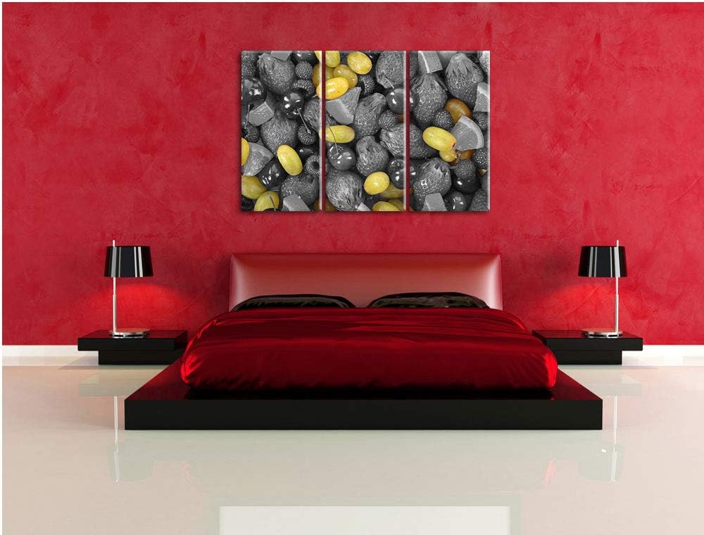 Bunter Obstmix mit Weintrauben schwarz/weiss 3-Teiler Leinwandbild 120x80 Bild auf Leinwand, XXL rie