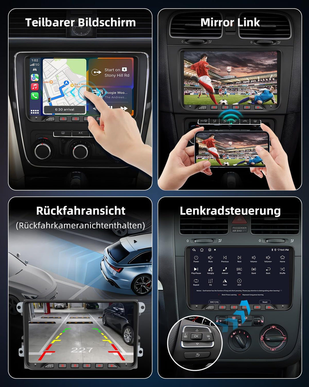 ESSGOO 9 Zoll Android 14 Autoradio für VW Golf 5 6 Passat Polo Touran Tiguan Caddy T5 Seat – Auto Ra