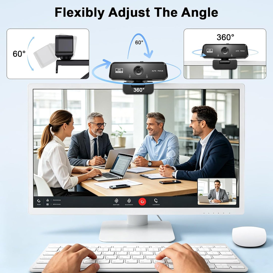 Webcam 4K UHD mit Autofokus & automatischer Lichtkorrektur – USB 2.0 PC Kamera mit integriertem Mikr