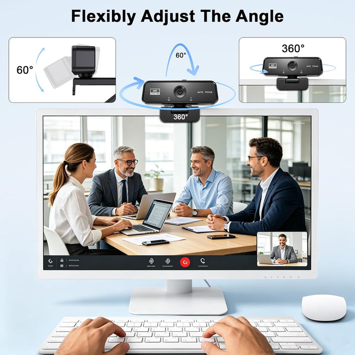 Webcam 4K UHD mit Autofokus & automatischer Lichtkorrektur – USB 2.0 PC Kamera mit integriertem Mikr