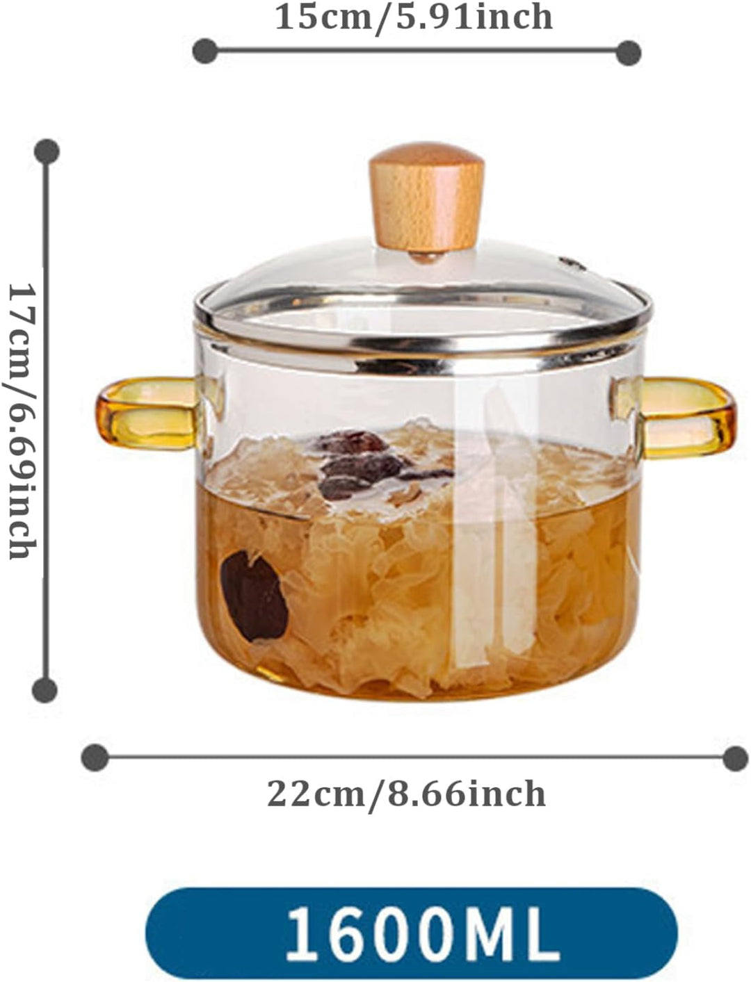 Glastopf mit Deckel 1,6L Dual Griff klarer topf mikrowellenmarkierbares kochertopf hitzebeständig un