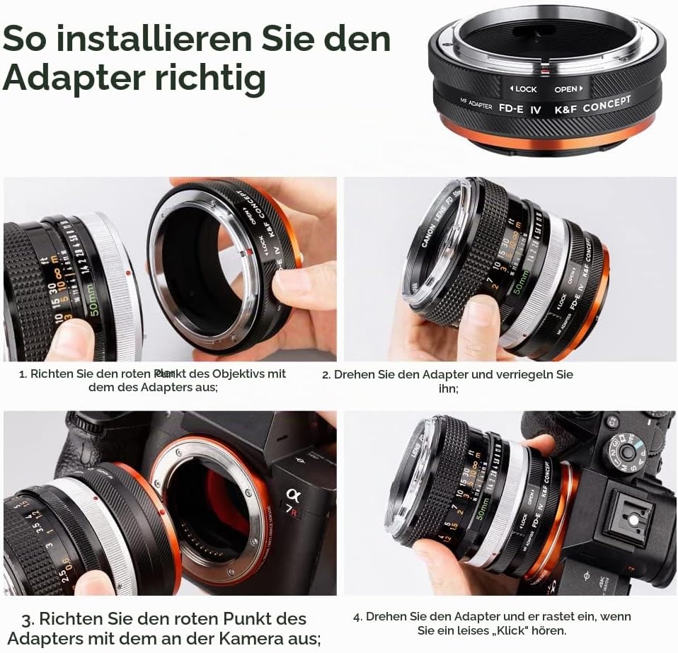 K&amp;F Concept Lens Mount Adapter FD-NEX IV Manueller Fokus Kompatibel mit Canon FD &amp; FL 35 mm Objektiv